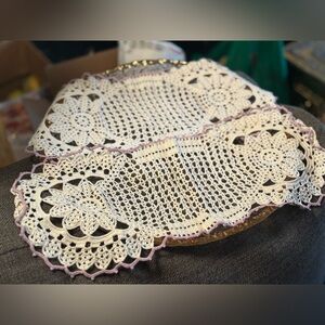 Antique-Style Hand-Crocheted Lace Doilies Pair • Romantic Heirloom Table Linens